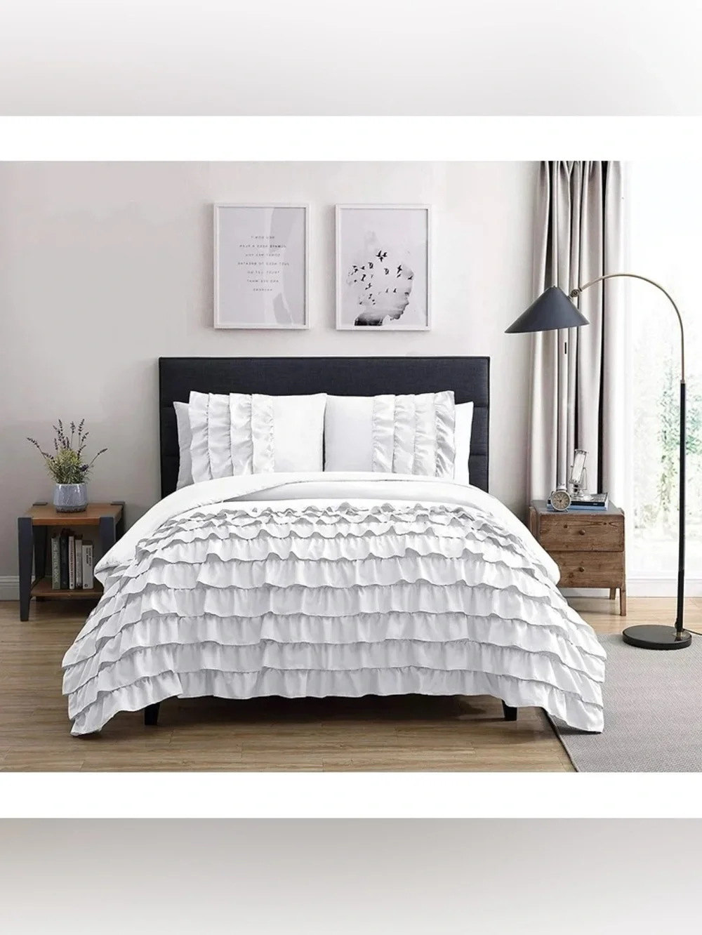 Elegant Ruffled Full 3 piece White Bedding Set